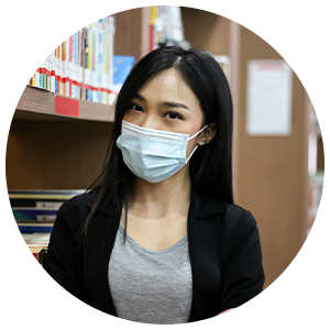 Librarian wearing a mask