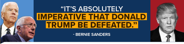 'It's absolutely imperative that Donald Trump be defeated.' - Bernie Sanders