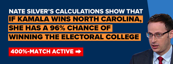 'Nate Silver's Calculations show that if Kamala wins North Carolina, she has a 96% chance of winning the Electoral College