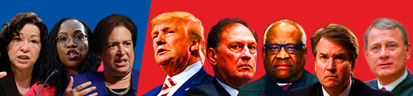 Trump, Alito, Thomas, Kavanaugh, Roberts vs. Sotomayor, KBJ, Kagan Trump, Alito, Thomas, Kavanaugh, Roberts vs. Sotomayor, KBJ, Kagan