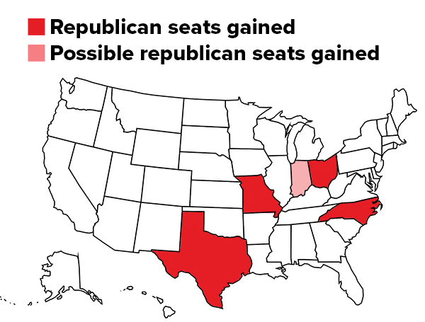 Possible and gauranteed Repubican seats gained from Gerrymandering in US