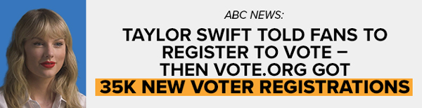 ABC NEWS: Taylor Swift told fans to register to vote – then vote.org got 35k new voter registrations